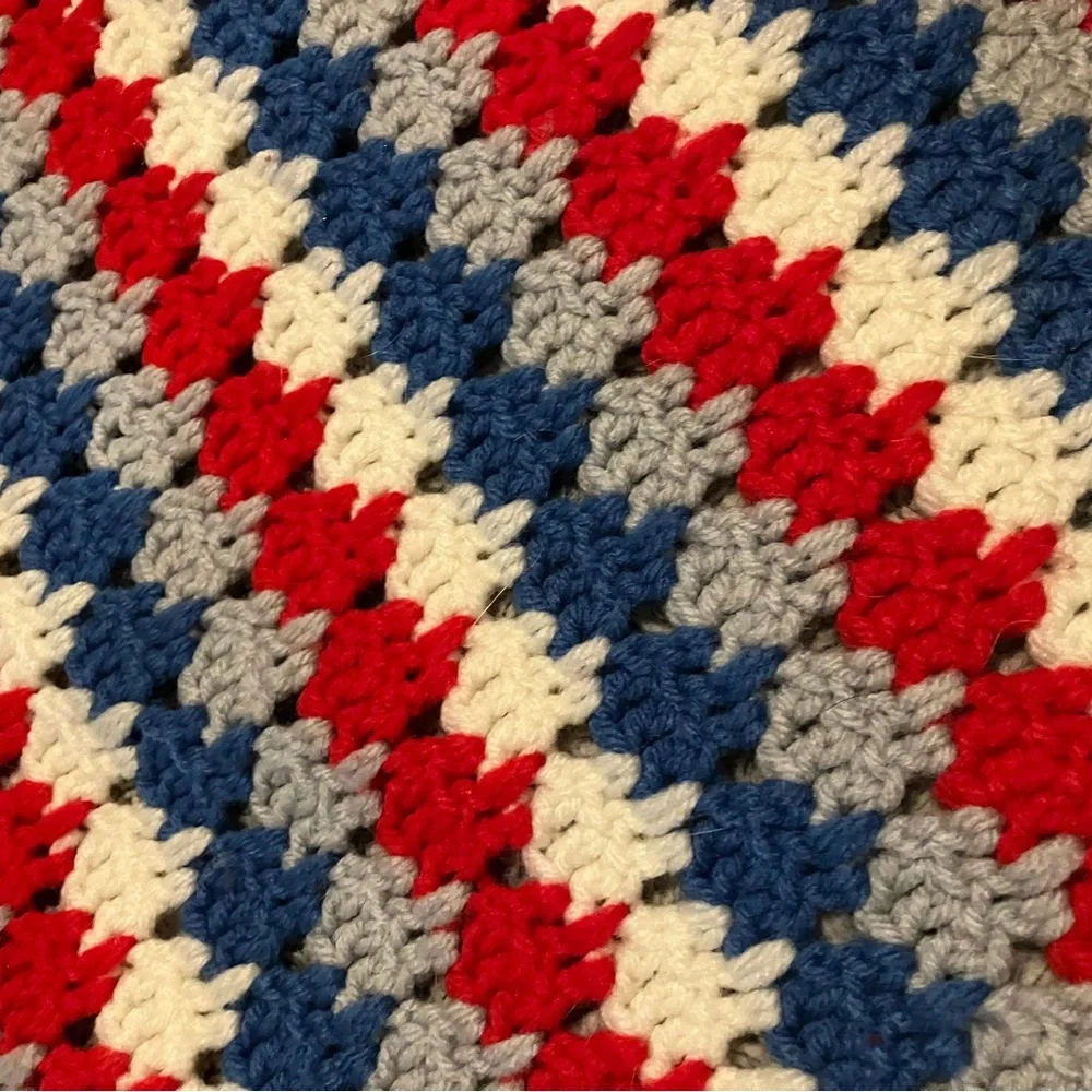 Red, White,‎ and Blue Crochet Afghan Throw Blanket 52”x68”